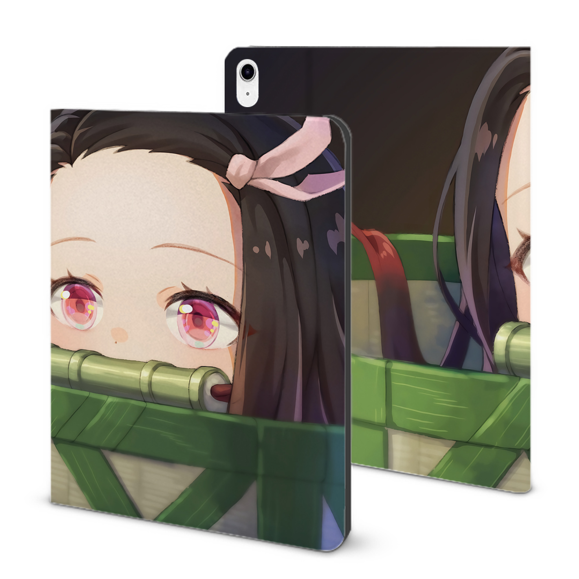 （画像用） 鬼滅の刃（きめつのやいば）竈門 禰󠄀豆子／かまど ねずこ Kamado Nezuko IPad ケース ブック型 PUレザー TPU 耐衝撃 軽量 薄型 ペン収納なし 全面保護 IPad 各モデル対応
